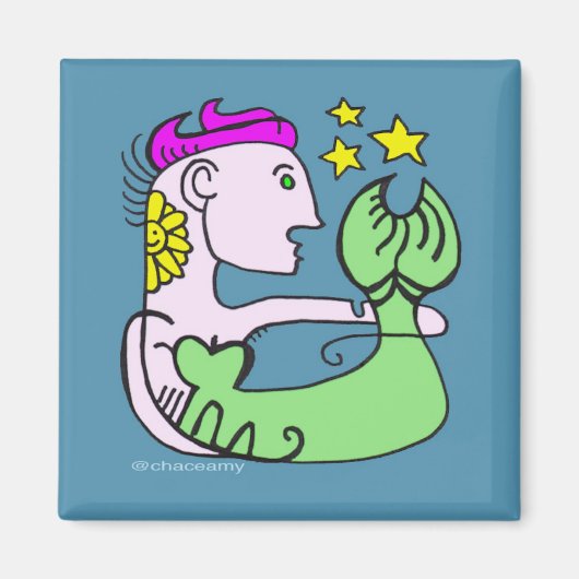 Aimant Sirène d'ivoire aux cheveux roses (Devant)