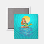 Aimant Sirène sur les rochers avec ami sous Lune Jaune (Recto/Verso)