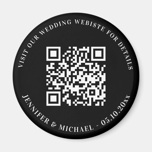 Aimant Site mariage QR code détails rsvp noir blanc (Devant)