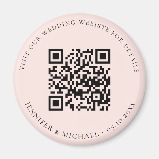 Aimant Site mariage QR code détails rsvp rose or (Devant)