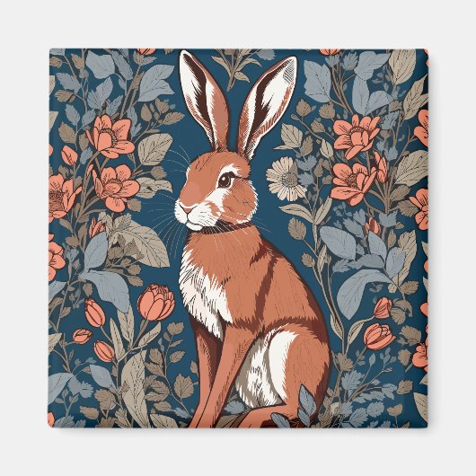 Aimant Sitting Hare William Morris Inspiré Floral (Devant)