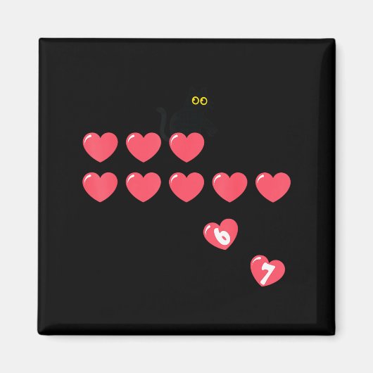 Aimant Six Seven Black Cat Knocking Off Hearts Funny 67 V (Devant)