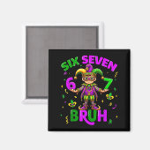 Aimant Six Seven Bruh 67 Mème Masque de Perles Mardi Gras (Recto/Verso)