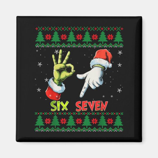 Aimant Six Seven Skeleton Meme Noël Sweater Ugly 67  (Devant)