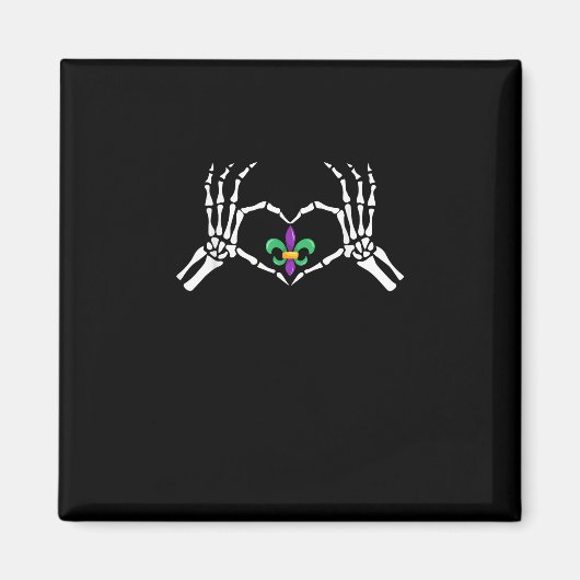 Aimant Skeleton Coeur main Mardi Gras (Devant)