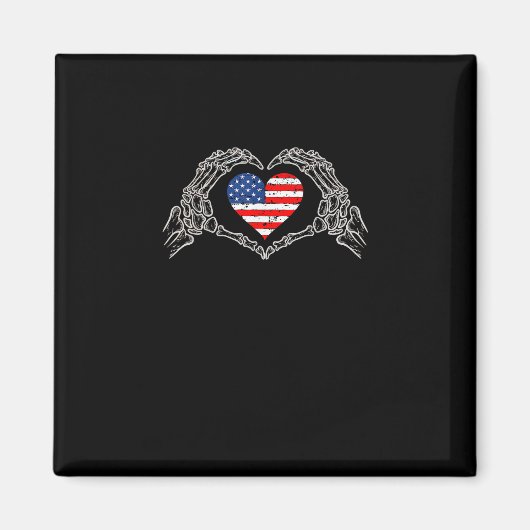 Aimant Skeleton Hand Heart 4e Du Drapeau Américain Patrio (Devant)