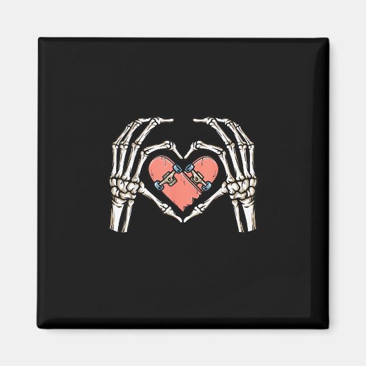 Aimant Skeleton Hand Heart Skateboard Valentines Day Funn (Devant)