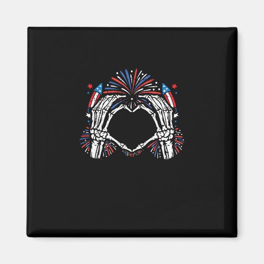 Aimant Skeleton Hand Heart USA Patriotic American (Devant)