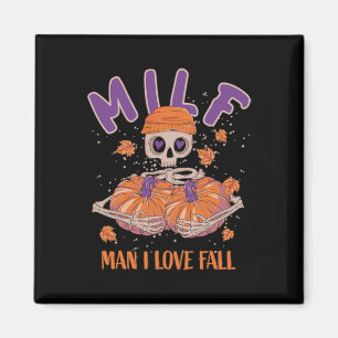 Aimant Skeleton Man I Love Fall Funny Skeleton Citrouille