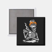 Aimant Skeleton Messy Bun Café Boire Halloween Costu (Recto/Verso)
