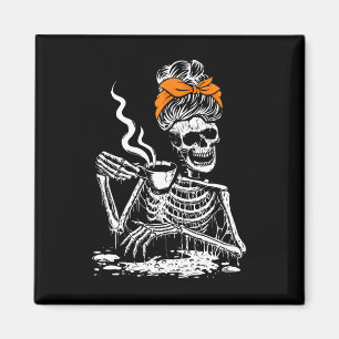 Aimant Skeleton Messy Bun Café Boire Halloween Costu
