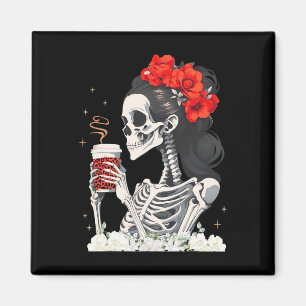 Aimant Skeleton Messy Bun Coffee Drôle Costume Maman Femm