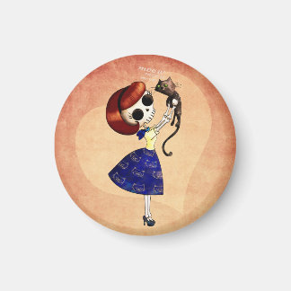 Aimant Skeleton Pin up Girl with her Cat