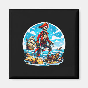 Aimant Skeleton Pirate Tee Skull Halloween Skeleton Pirat