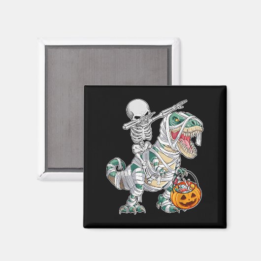 Aimant Skeleton Riding Dancing Dab Dinosaur Trex Hallowee (Recto/Verso)