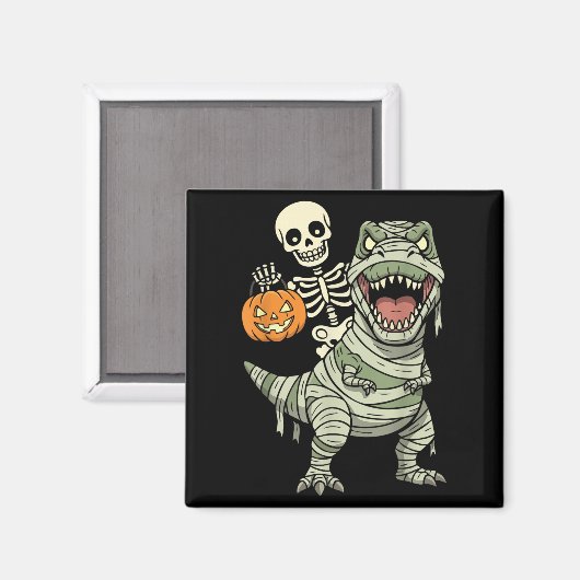 Aimant Skeleton Riding Mummy Dinosaur T Rex Halloween Fun (Recto/Verso)