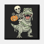 Aimant Skeleton Riding Mummy Dinosaur T Rex Halloween Fun (Devant)