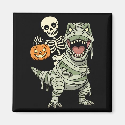 Aimant Skeleton Riding Mummy Dinosaur T Rex Halloween Fun (Devant)