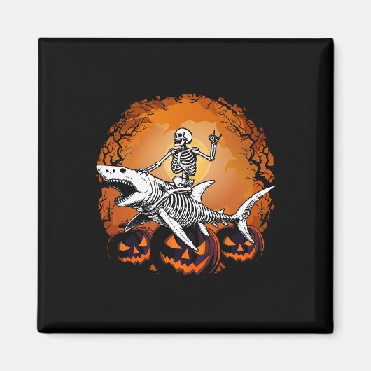 Aimant Skeleton Riding Shark Lazy Halloween Costume Funny (Devant)