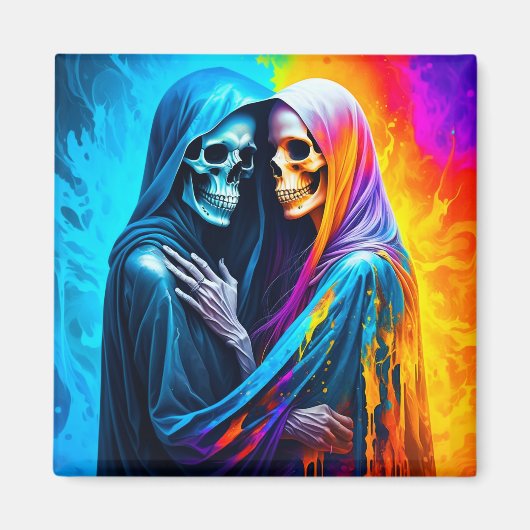 Aimant Skeletons enveloppés dans un arc-en-ciel (Devant)