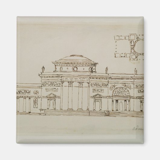 Aimant Sketched design for a domed building (pen & ink) (Devant)