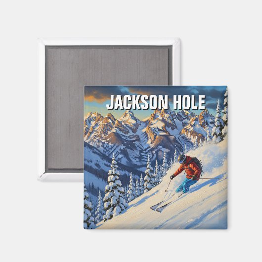 Aimant Ski à Jackson Hole Wyoming (Recto/Verso)