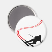 Aimant ski alpin piste rouge (Recto/Verso)