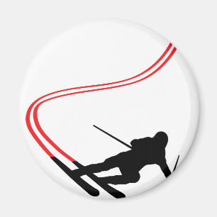 Aimant ski alpin piste rouge