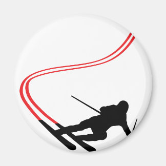 Aimant ski alpin piste rouge