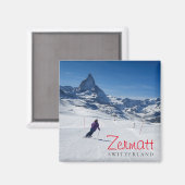 Aimant Ski avec Mont Matterhorn à Zermatt, Suisse (Recto/Verso)