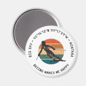 Aimant Ski Big Sky, Montana - Femme Skier, Texte noir (Recto/Verso)