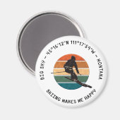 Aimant Ski Big Sky, Montana - Man Skier, Texte noir (Recto/Verso)