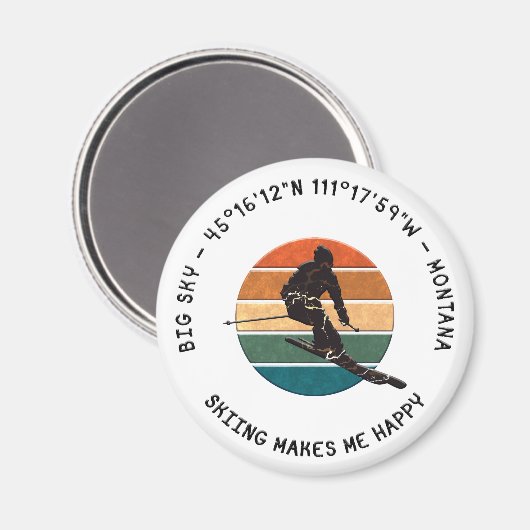 Aimant Ski Big Sky, Montana - Man Skier, Texte noir (Recto/Verso)