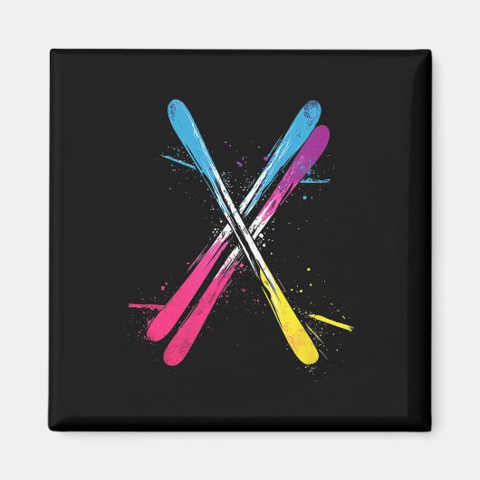 Aimant Ski, Design Vif, Skis Croisés (Devant)