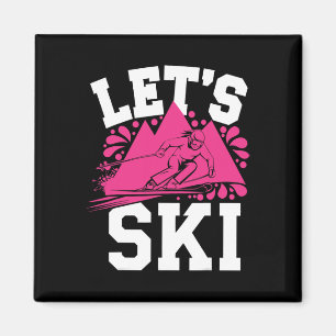 Aimant Ski Girl Humour Sports d'hiver et l'avent de neige