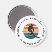 Aimant Ski Jackson Hole, Wyoming - Homme Skier, Texte noi (Recto/Verso)