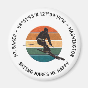 Aimant Ski Mt. Baker, Washington - Man Skier, Texte noir