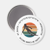 Aimant Ski Mt. Baker, Washington - Woman Skier Texte noir (Recto/Verso)