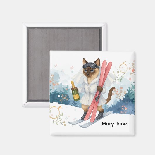 Aimant Ski pour les amateurs de chats siamois en enterrem (Recto/Verso)