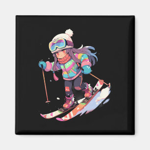 Aimant Ski Ski Neige Skieuse Chibi Filles Enfants _1