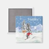 Aimant Ski Skier Neige Personnalisée Aquarelle (Recto/Verso)