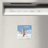 Aimant Ski Skier Neige Personnalisée Aquarelle (In Situ (Lave-vaisselle))