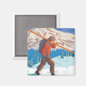 Aimant Skier transportant ski de neige - Yellowstone Nat' (Recto/Verso)