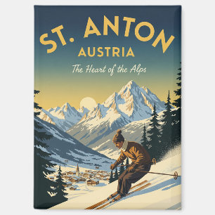 Aimant Skieur Skiing St. Anton Autriche Vintage
