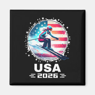 Aimant Skieuse Équipe de Ski Usa 2026 Ski Drapeau América