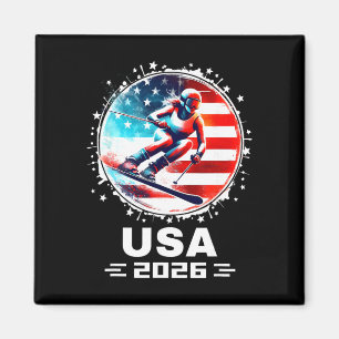 Aimant Skieuse Équipe de Ski Usa 2026 Ski Drapeau América