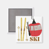 Aimant Skis Et Poles D'Or | Retro Ski Lift Holiday (Recto/Verso)