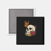 Aimant Skulls Monarch Butterfly Flowers Halloween Men Wom (Recto/Verso)
