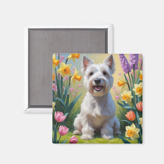 Aimant Skye Terrier Chien Fleurs de printemps Peinture (Recto/Verso)