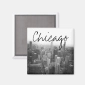 Aimant Skyline de Chicago noir et blanc (Recto/Verso)